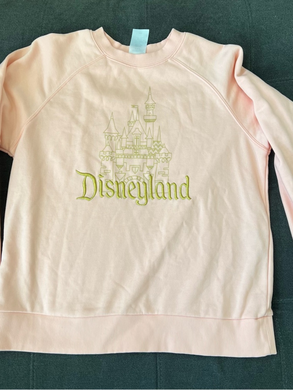 Disney Light Pink Sweatshirt with Lime Green Disneyland Embroidery